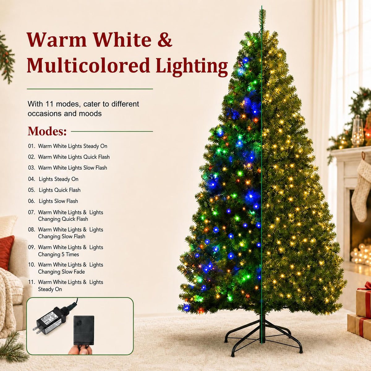 270cm Pre-Lit Artificial Christmas Tree w/ 1030 LED Lights