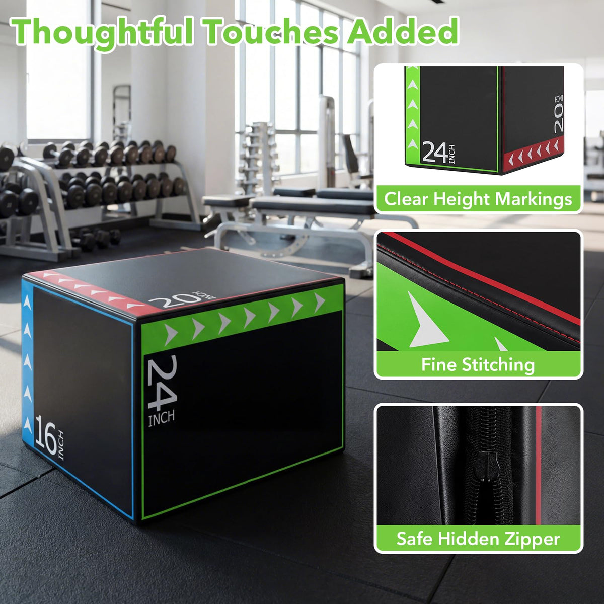 3-in-1 Plyometric Jump Box, 16"x20"x24" Soft Foam Plyo Box with 3 Heights