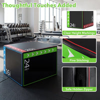 3-in-1 Plyometric Jump Box, 16"x20"x24" Soft Foam Plyo Box with 3 Heights