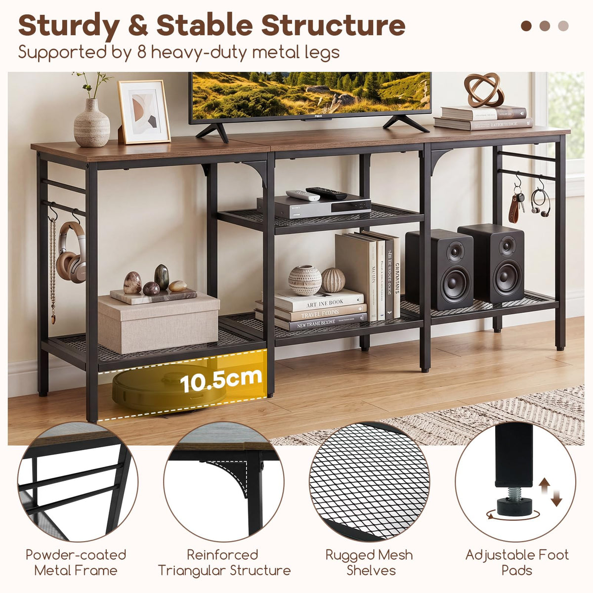 TV Stand Entertainment Center with 4 Open Storage Shelves