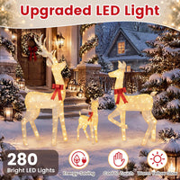 3-Piece Lighted Golden Christmas Reindeer Family Set with 280 Warm Yellow LED Lights