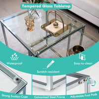 Giantex Nesting Glass Coffee Table Set of 2, Modern Home Coffee Table Set with Tempered Glass Top & Metal Frame