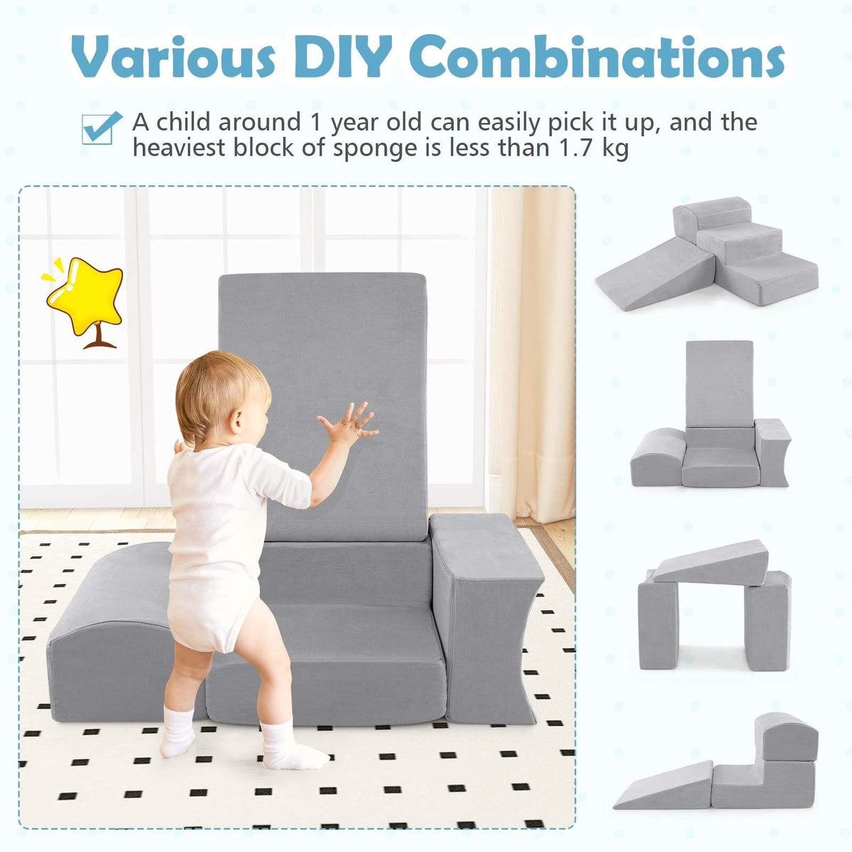 5-Piece Kids Climb and Crawl Soft Playset with Machine-Washable Covers