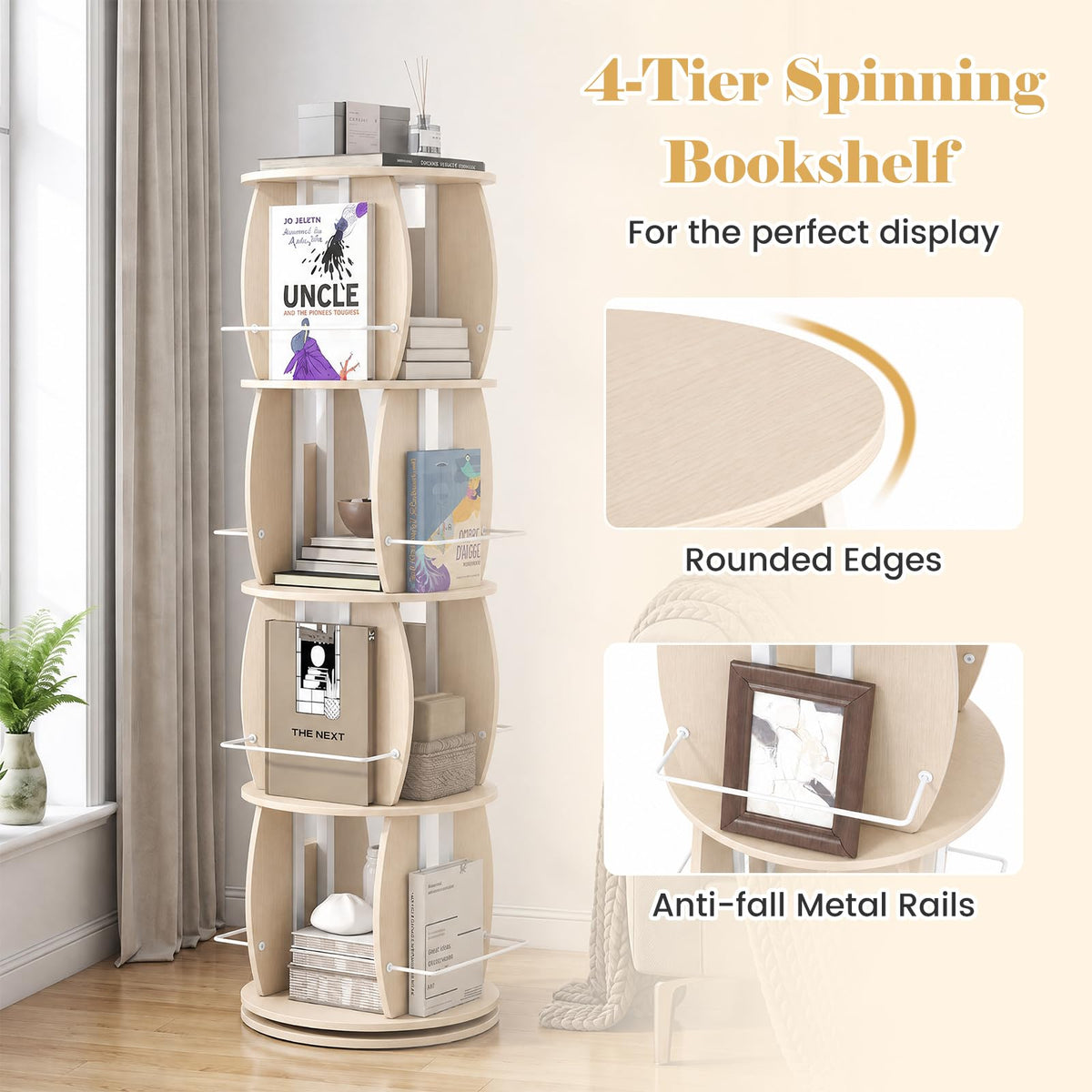Giantex 4-Tier Rotating Bookshelf Tower with Display Stands