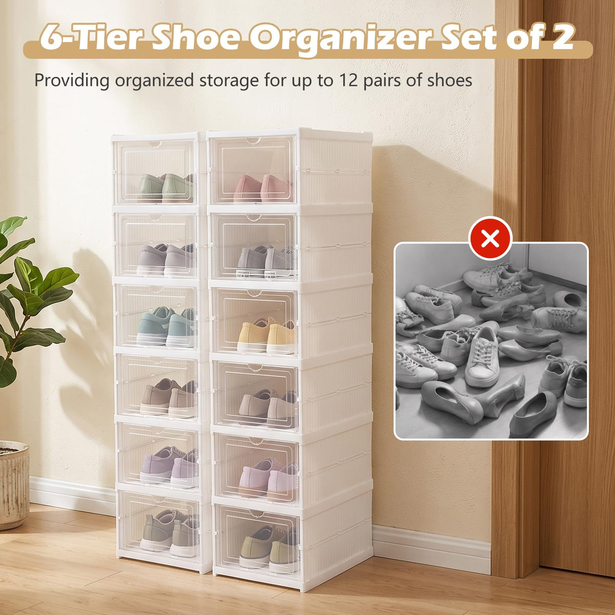 GIANTEX 6-Tier Folding Plastic Shoe Organizer Set of 2