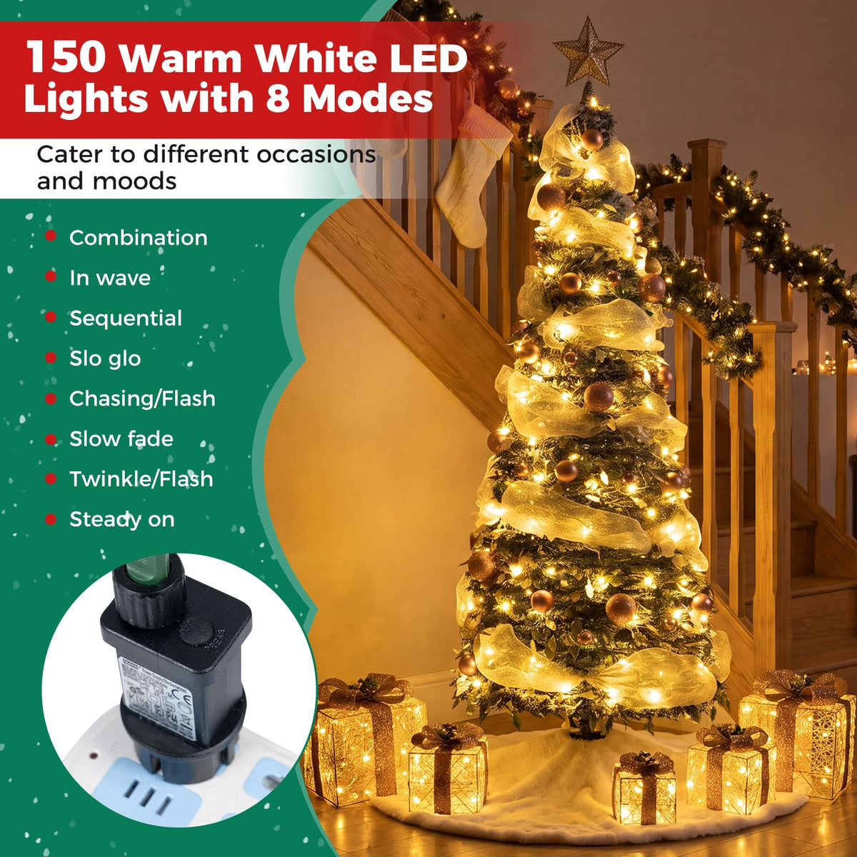 180cm Pre-Lit Pop up Christmas Tree w/ 140 LED Lights