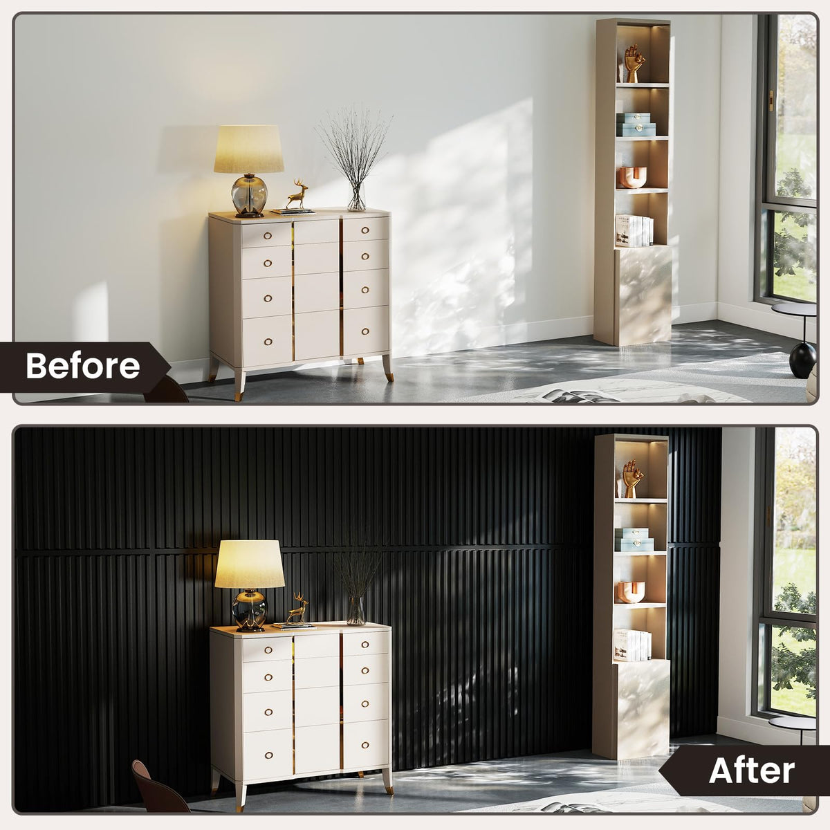 60.5 x 21.5cm 24-Pack PVC Slat Wall Panels for Interior Wall Decoration