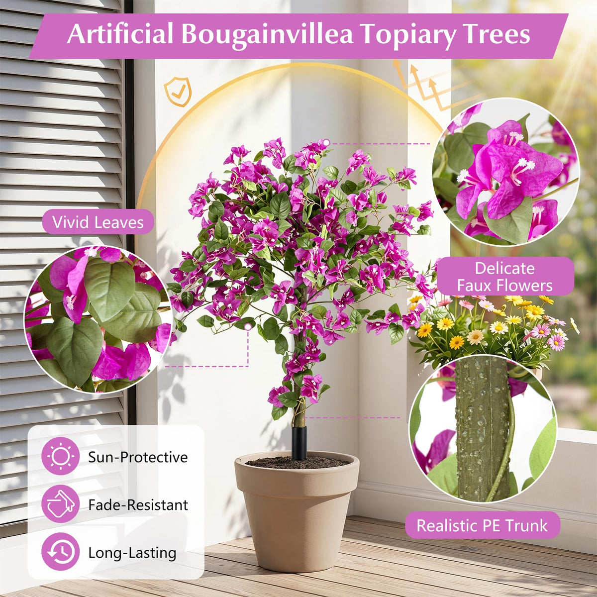 Giantex 2 Pack Bougainvillea Artificial Trees with PE Trunks & Ground Spike