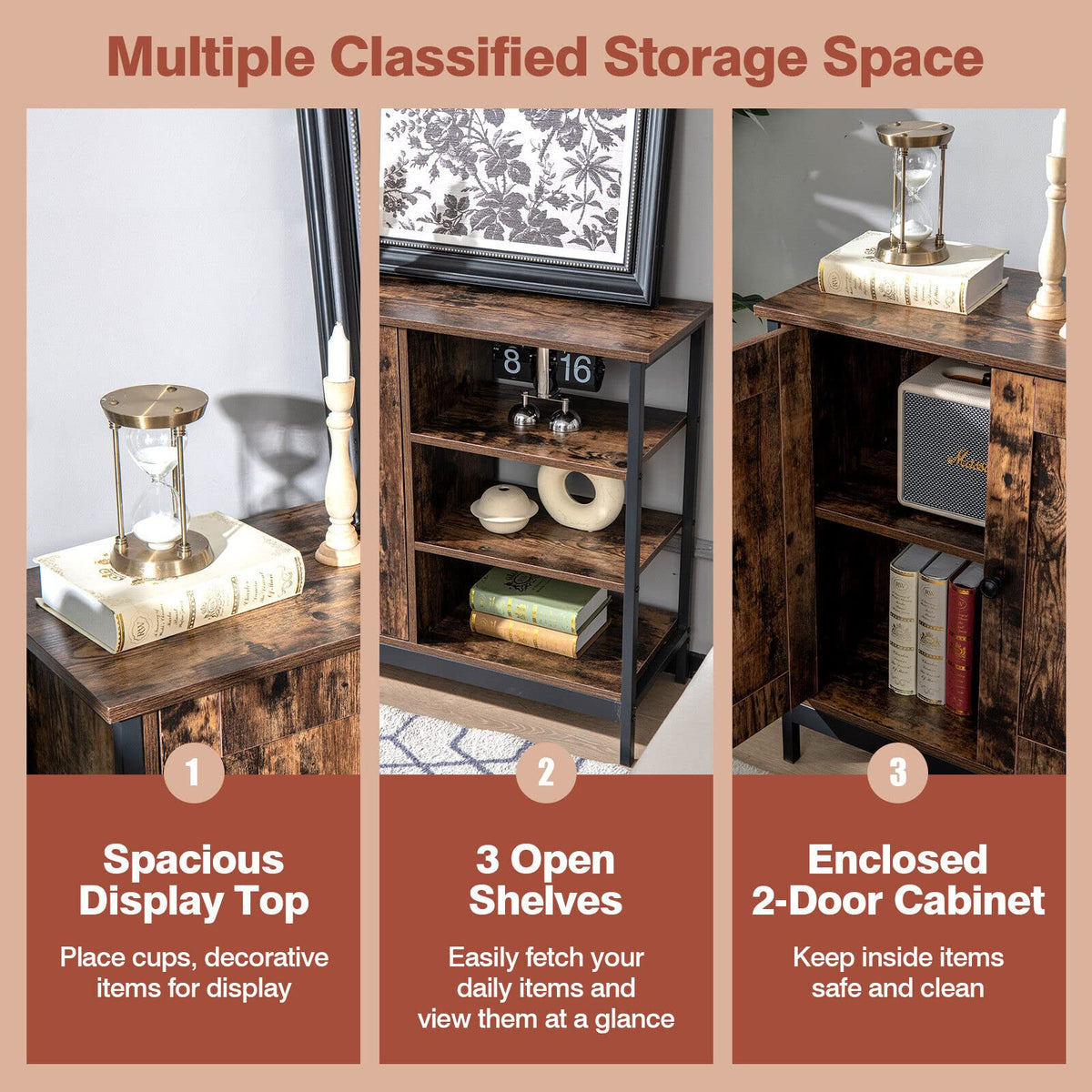 iantex Industrial Kitchen Buffet Cabinet, Multipurpose Console Table w/2-Door Cabinet, Adjustable Inside Shelf