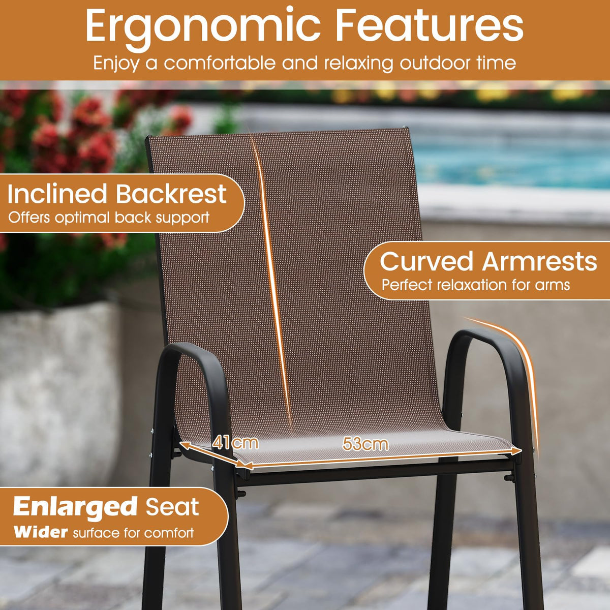 Outdoor Bar Stools Set of 2, 74 cm Fabric Bar Height Stools with Armrests
