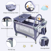 Portable Baby Bassinet, 3 in 1 Baby Travel Cot Activity Center with Changing Table