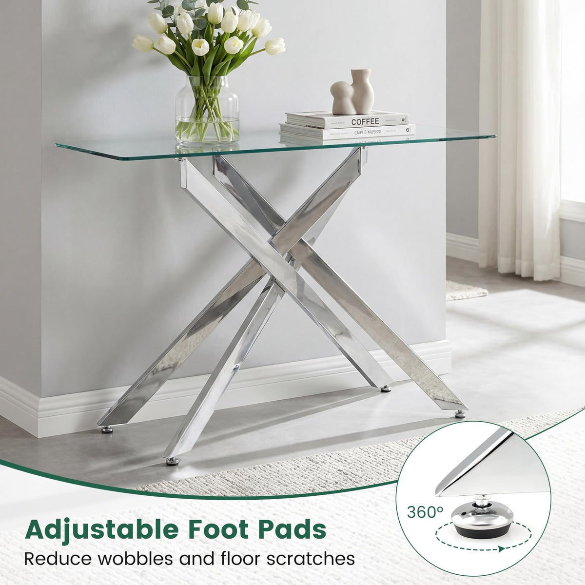 Modern Entryway Table with Clear Tempered Glass Top for Entrance and Living room