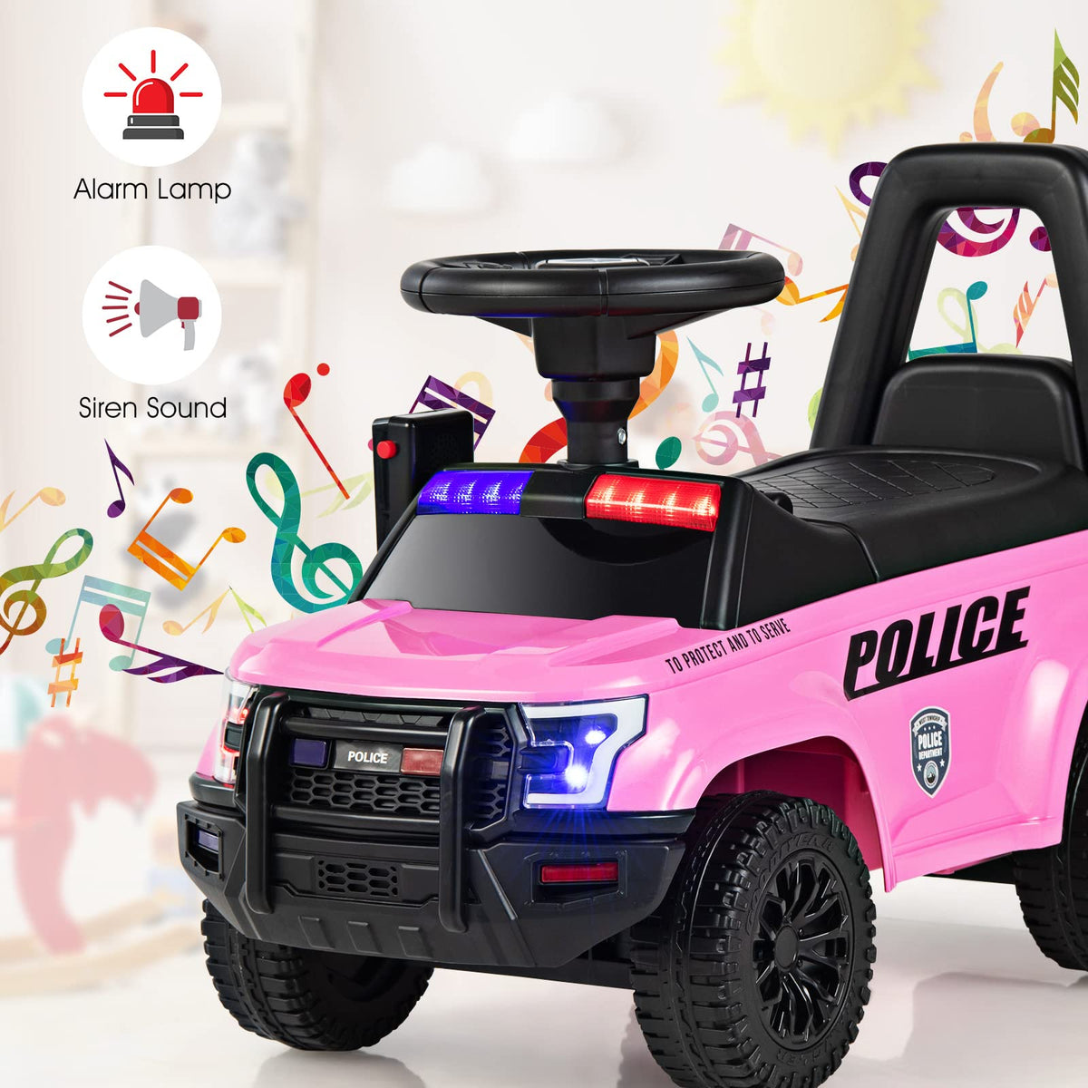 Ride On Push Police Car, Toddler Foot-to-Floor Sliding Toy with Siren