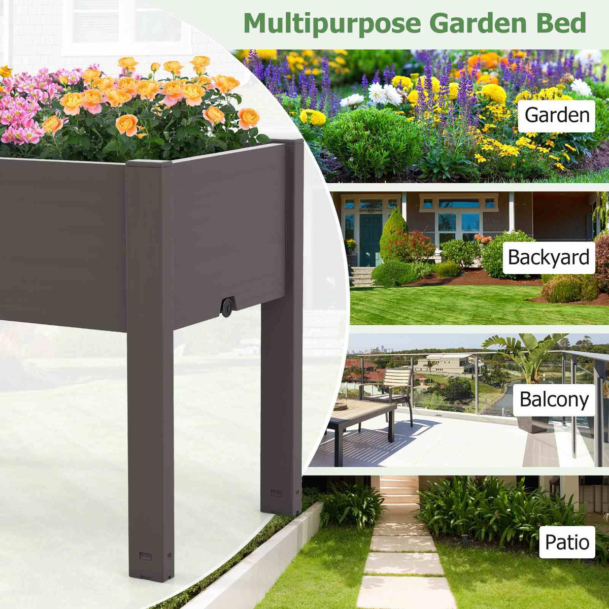 Raised Garden Bed, Self-Watering Planter Box with Water Level Indicator