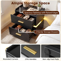 Nightstand with Charging Station, LED Bedside Table with 2 Storage Drawers
