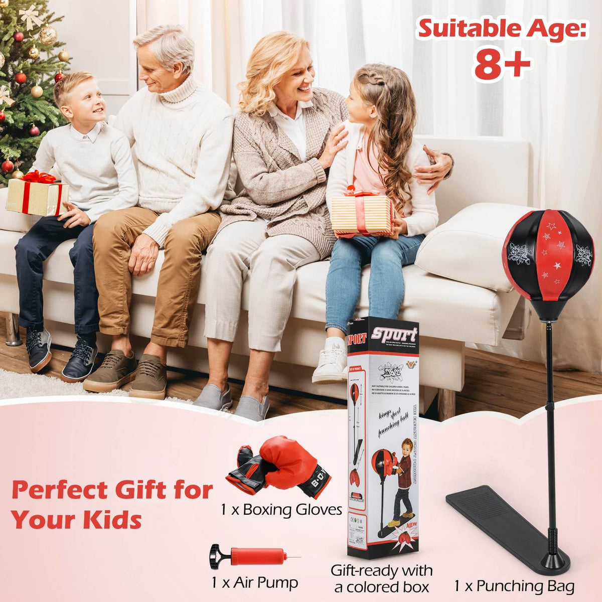 Inflatable Boxing Ball with Boxing Gloves & Air Pump for Kid