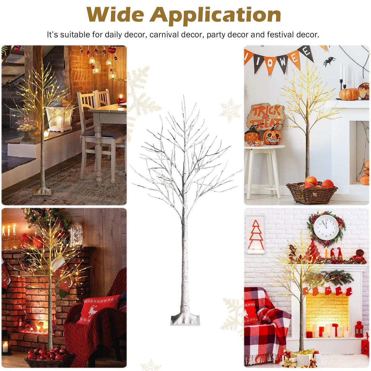 1.2/1.5/1.8 M Artificial Twig Birch Tree with 48/72/96 Warm White LED Lights for Christmas