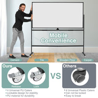 72" x 36" Rolling Whiteboard, Double-Sided Magnetic Dry Erase Board with Stand and Aluminum Alloy Frame