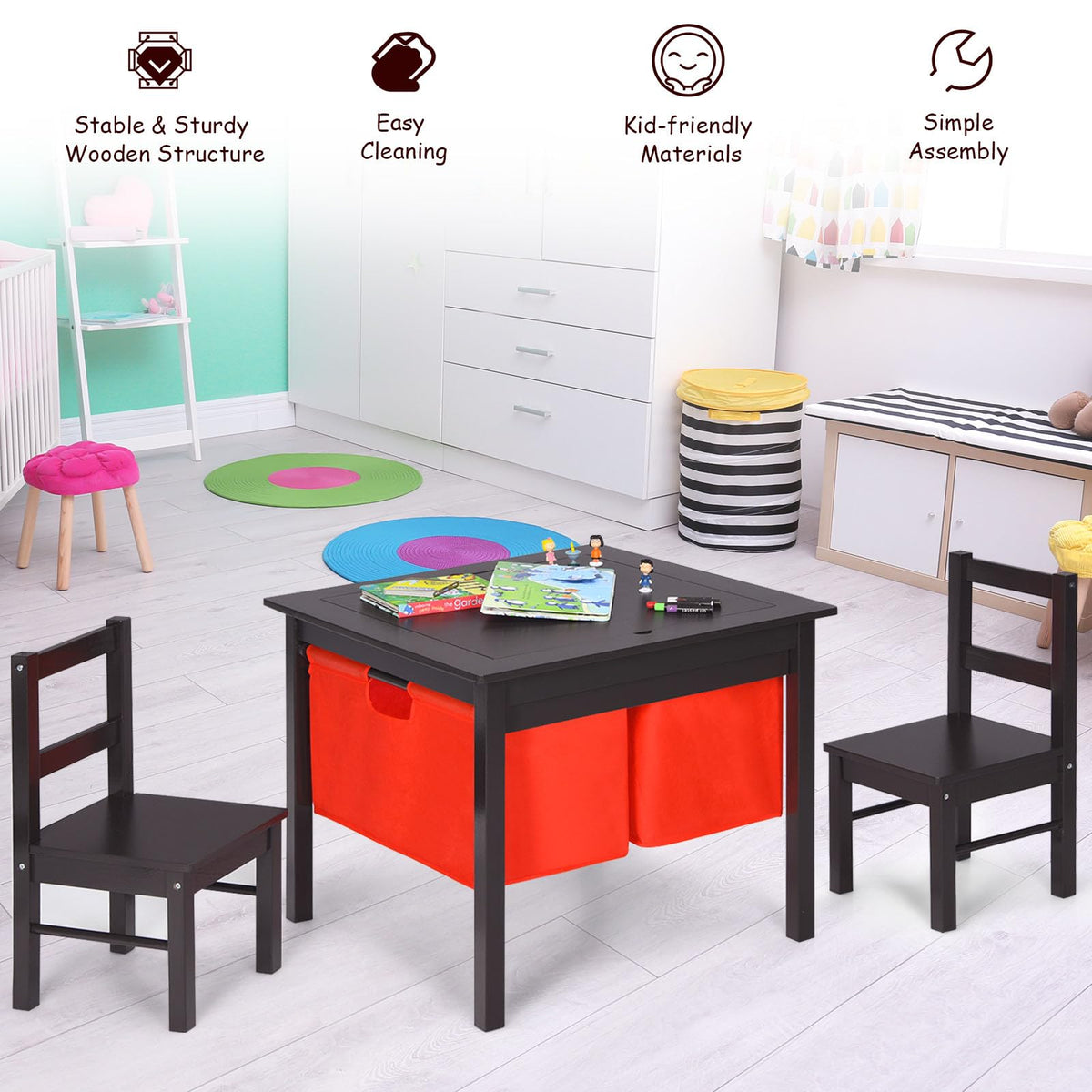 2-in-1 Kids Activity Table and Chair Set with Storage