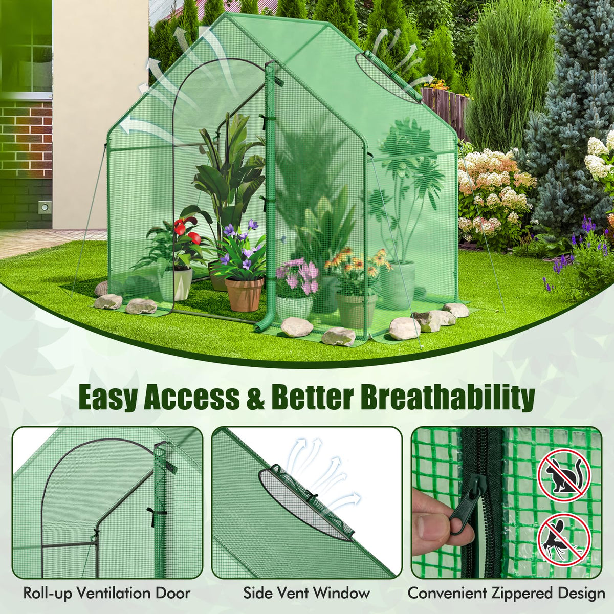 Giantex 6x3x5.5 FT Mini Walk-in Greenhouse, with Roll-up Zippered Door & Window