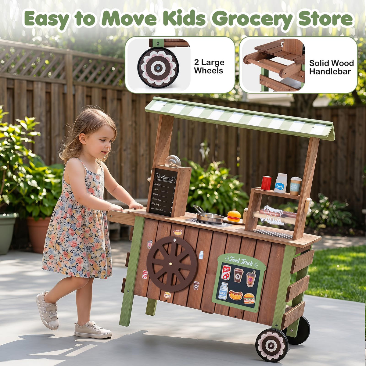 Pretend Play Market Food Cart with Ovens and Shelves for Boys and Girls