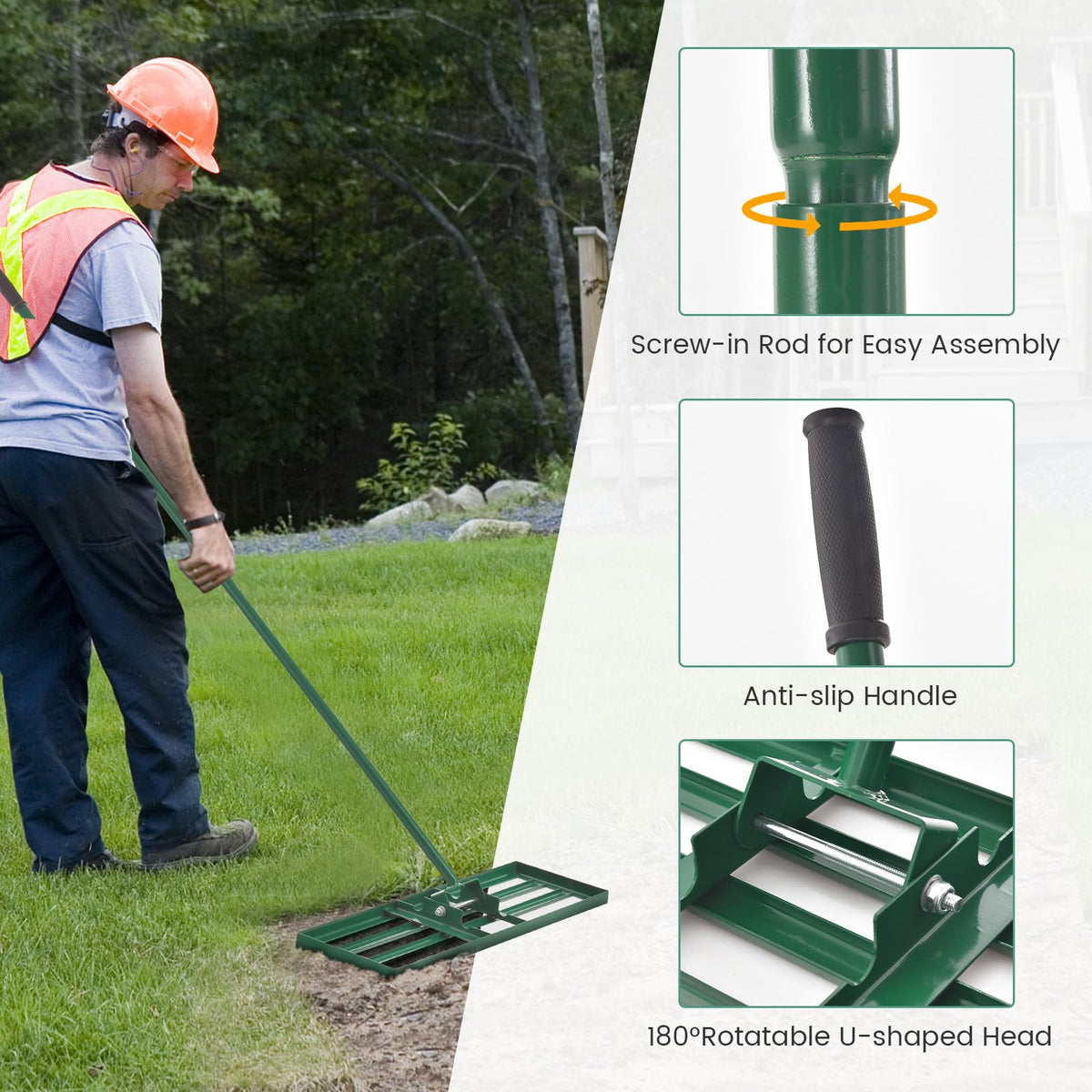 75cm x 25cm Heavy Duty Level Effort-saving Lawn Tool w/Ergonomic Handle for Soil