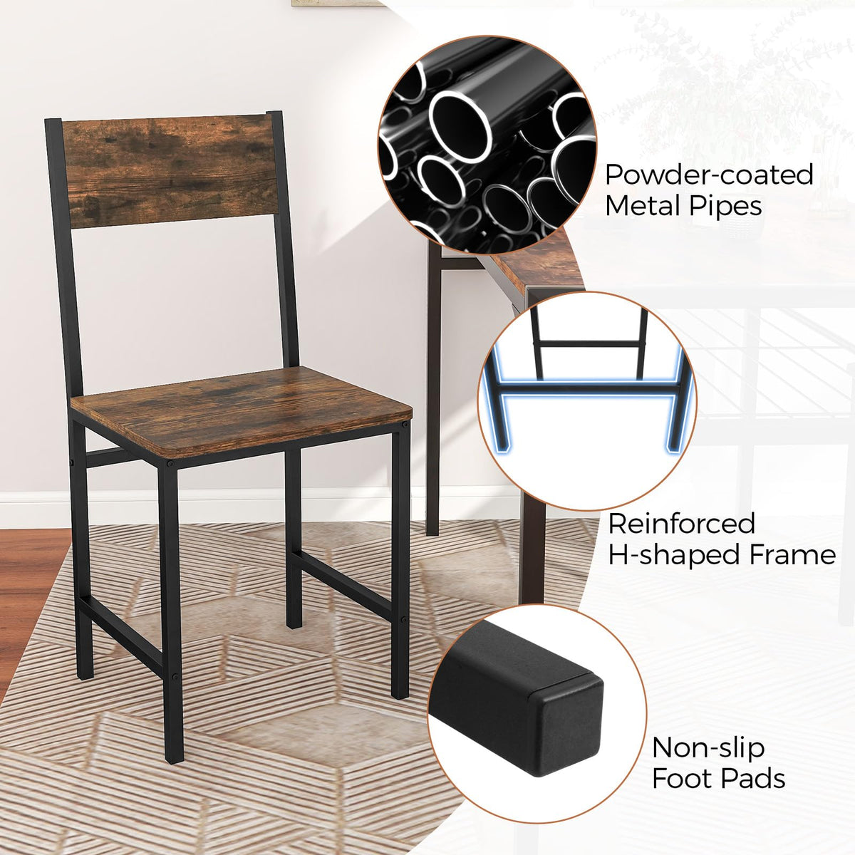 Dining Chairs Set of 2/4, Rustic Wood & Metal Frame