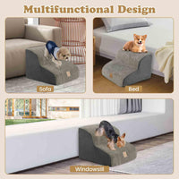 High-Density Foam Dog Ramp, 2-Tier Pet Stairs w/Washable Cover, Non-Slip Bottom