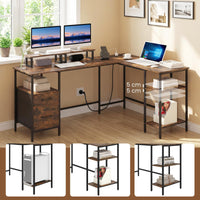 Giantex L-Shaped Desk with Power Outlets, Reversible Corner Desk