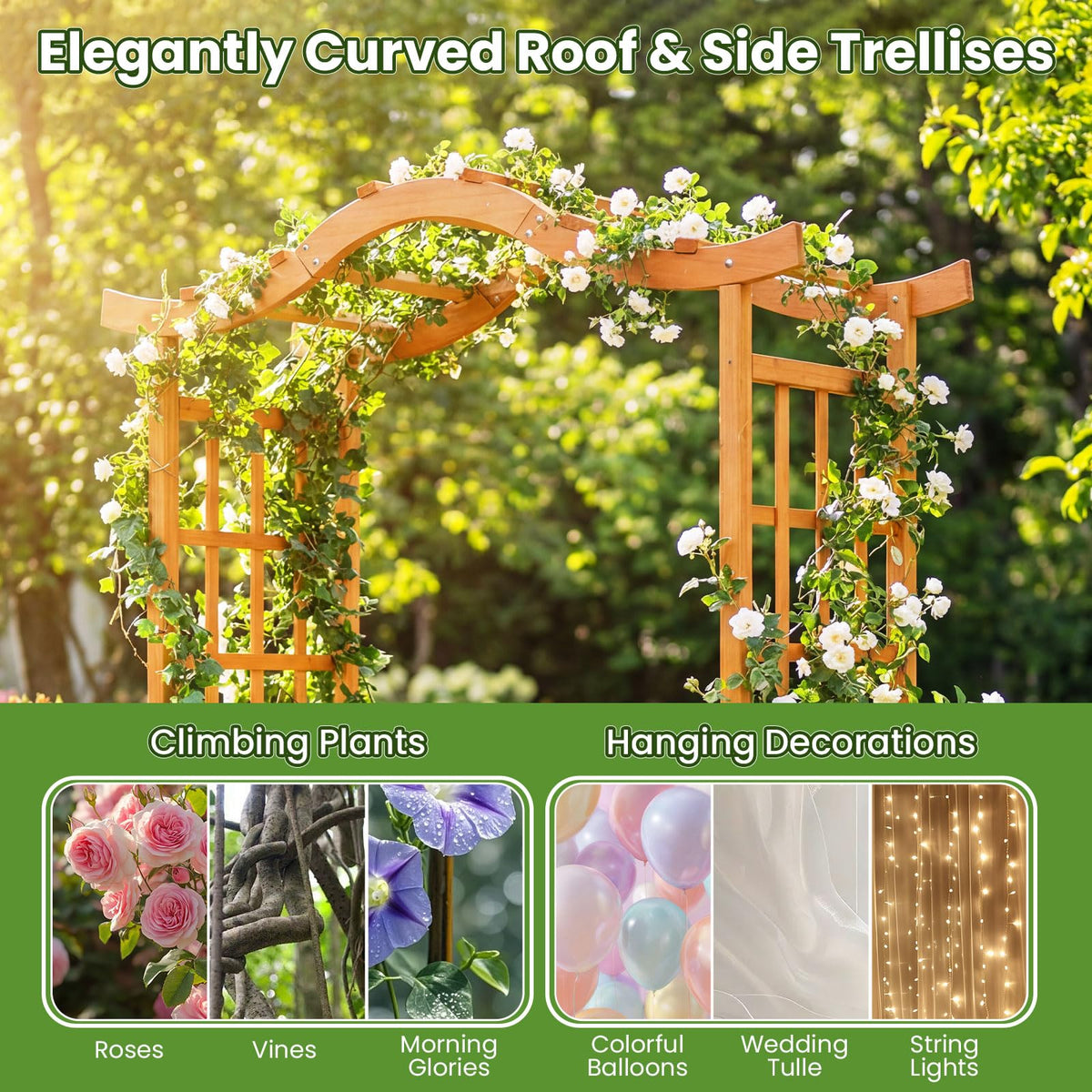 Garden Arbor with Gate and 2 Planter Boxes for Backyard