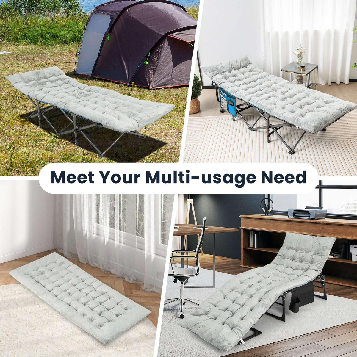 195 x 74 x 7 CM Thickened Recliner Cushion with 4 Fixing Straps, Bed Fixing Pocket