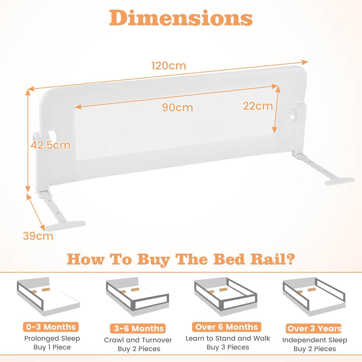 120 cm Bed Rail Guard for Toddlers, Universal Baby Fold Down Bed Rail w/Adjustable Safety Strap