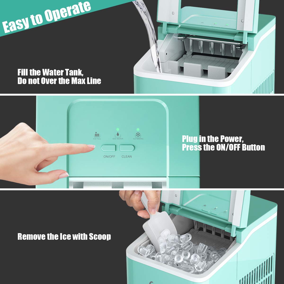 Countertop Ice Maker, Bullet Ice Cubes Ready in 8 Mins
