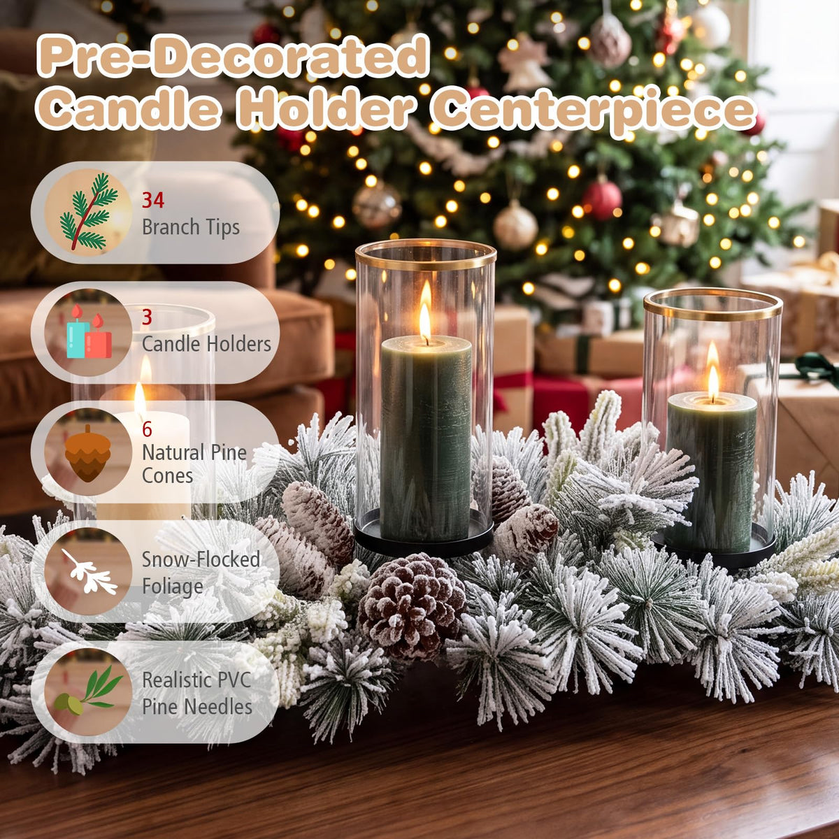 72 cm Foldable Christmas Centerpiece 3 Candle Holder
