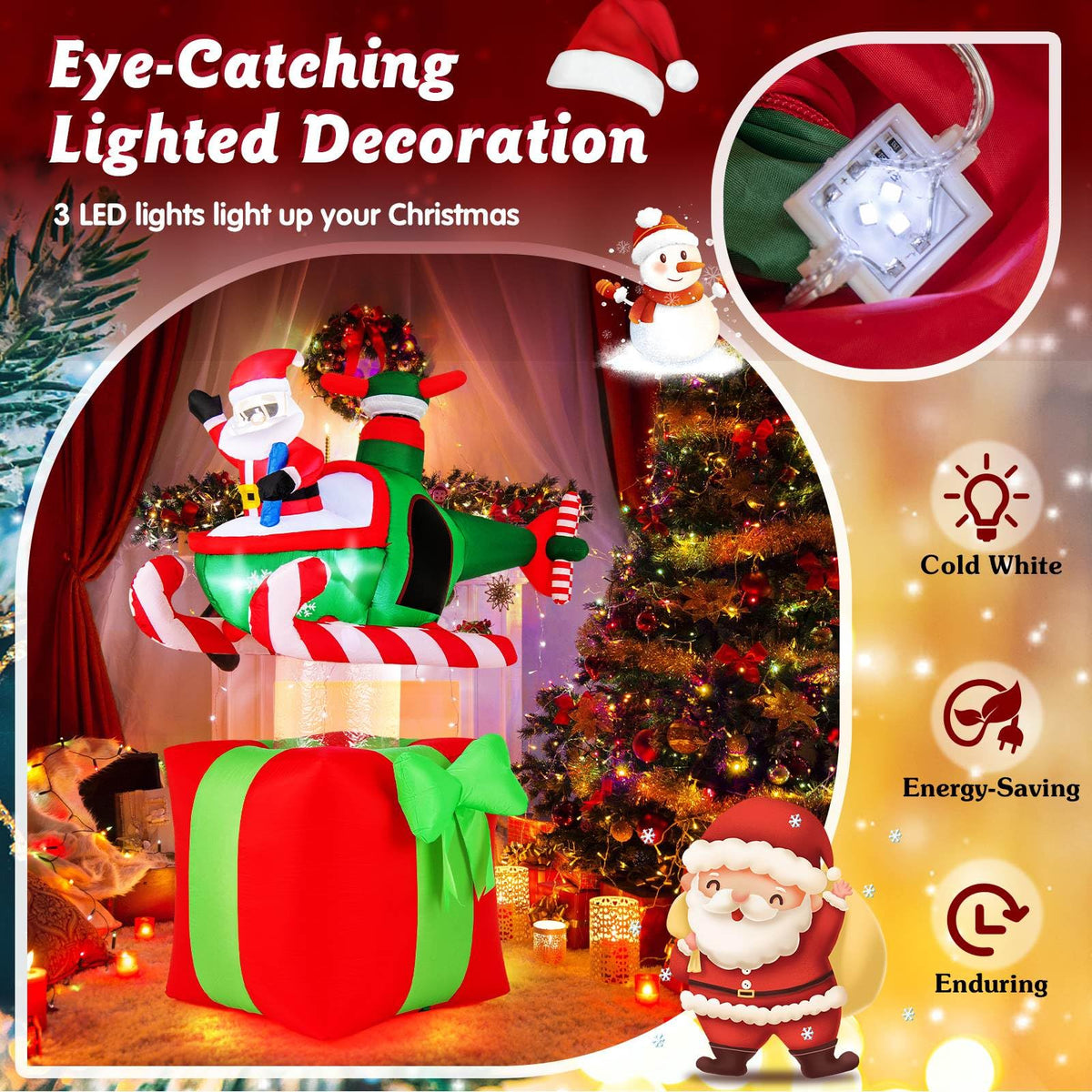 1.8m Christmas Inflatables Santa Claus with Helicopter on Gift Box