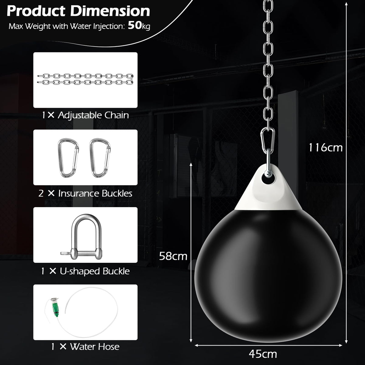 53.5 cm 81.5kg Water Punching Bag with Adjustable Metal Chain