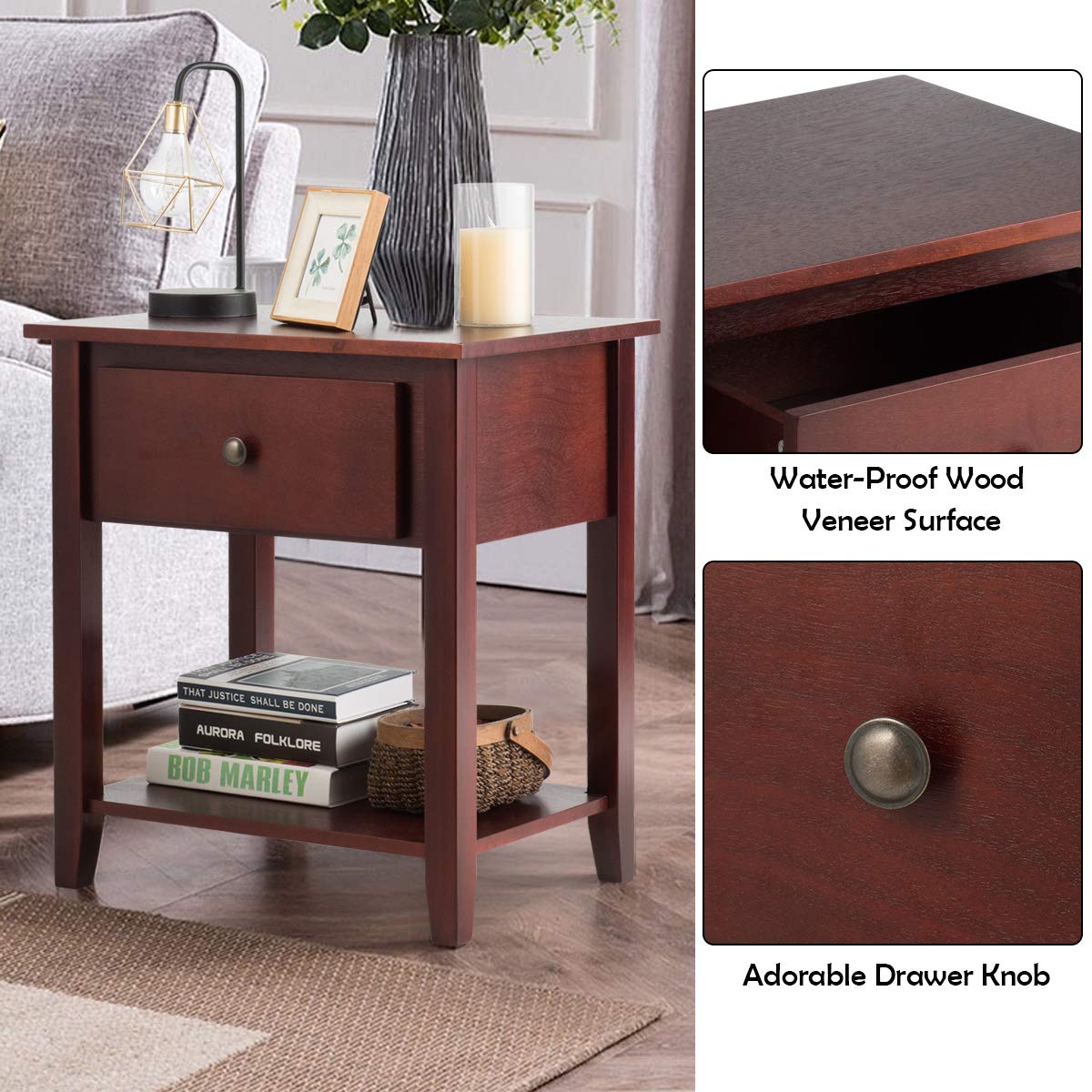 Giantex 2Pcs End Tables, Compact Nightstands w/ Stable Frame