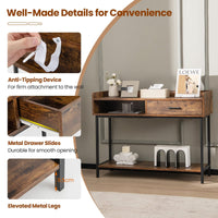 Giantex Long Console Table for Small Space, Couch Side Table with Drawer & Anti-Tipping Kit, Rustic Brown