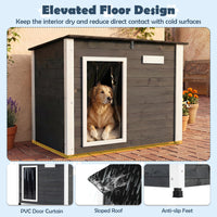 Wooden Dog House Outdoor Weatherproof with PVC Curtain 2 Size