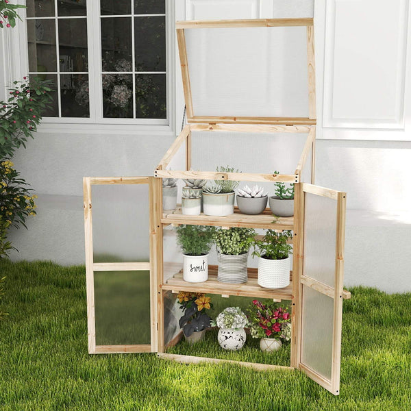 Wooden Garden Cold Frame Greenhouse, Portable Outdoor Indoor Cold Frame Kit