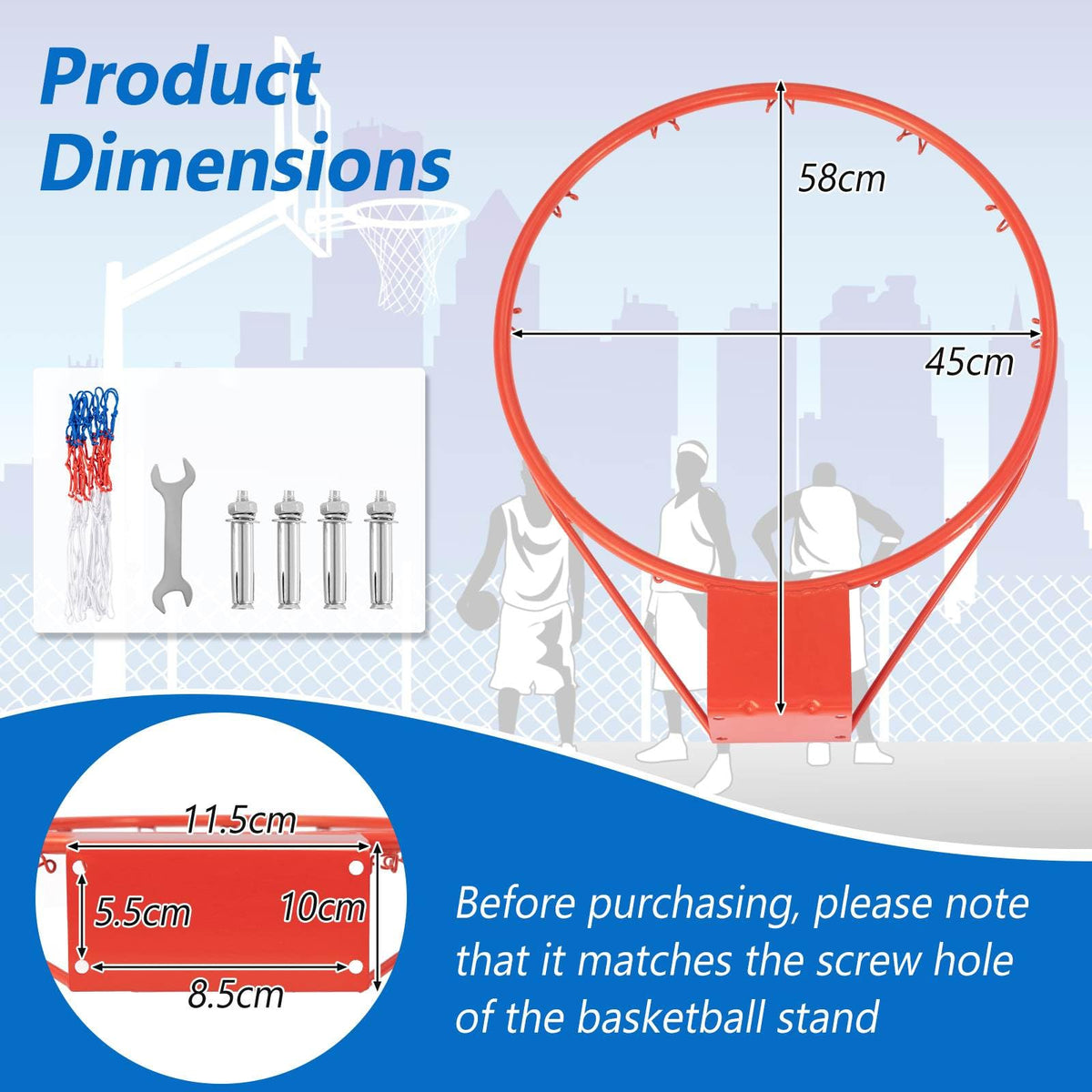 Basketball Rim Wall Door All-Weather Hanging Mounted Basketball Hoop w/ Net