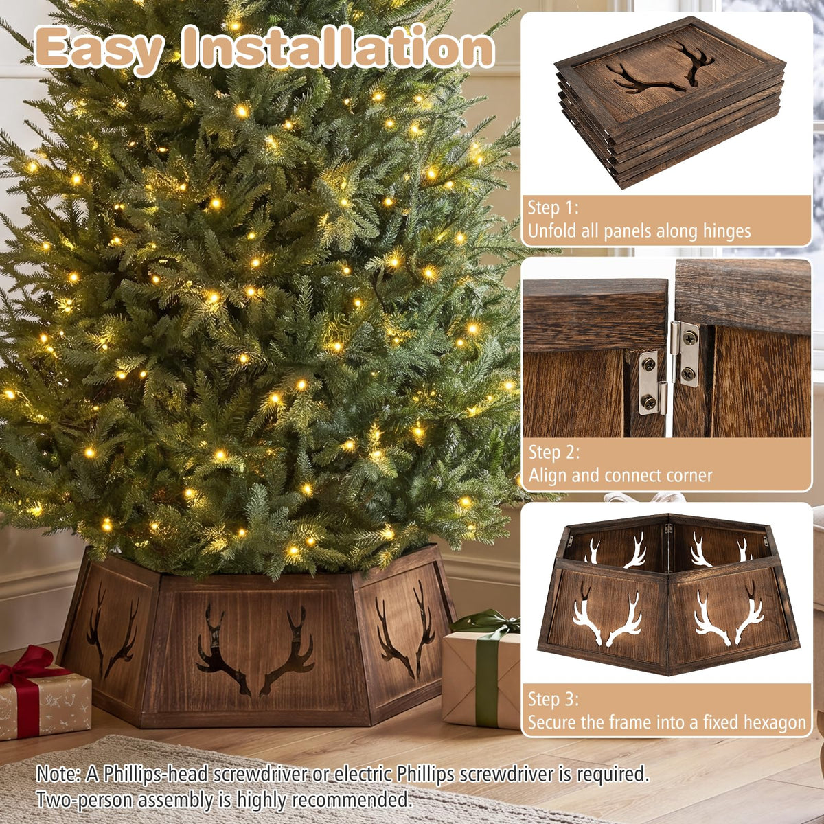 80cm Christmas Tree Collar for 180-270cm Artificial Trees Wooden Christmas Tree Base Cover