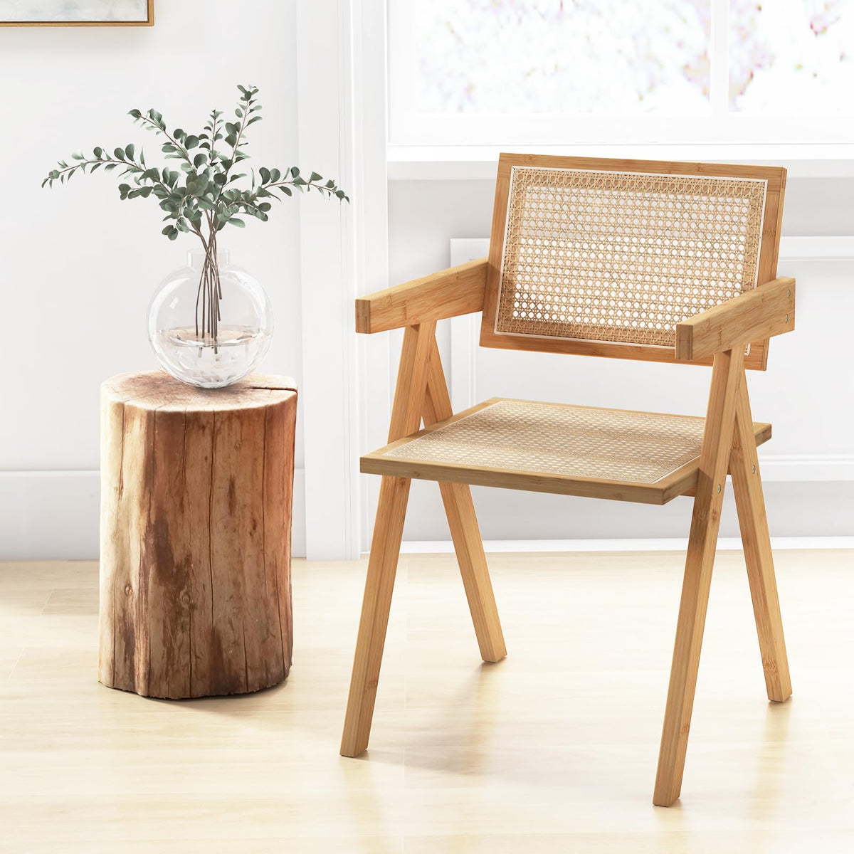 Giantex Rattan Accent Chairs Set of 2, Mid Century Modern Dining Chairs with Natural Bamboo Frame