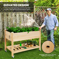 Elevated Wooden Planter Box with Lockable Wheels and Shelf
