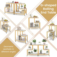 G-Shaped Side Table, 3-Tier Mobile End Table with Open Shelves