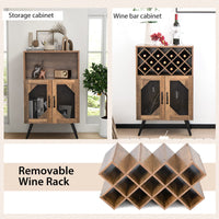 Wine Bar Cabinet for Liquor, Industrial Buffet Sideboard w/Removable Wine Rack & Built-in Glass Holder , Rustic Brown