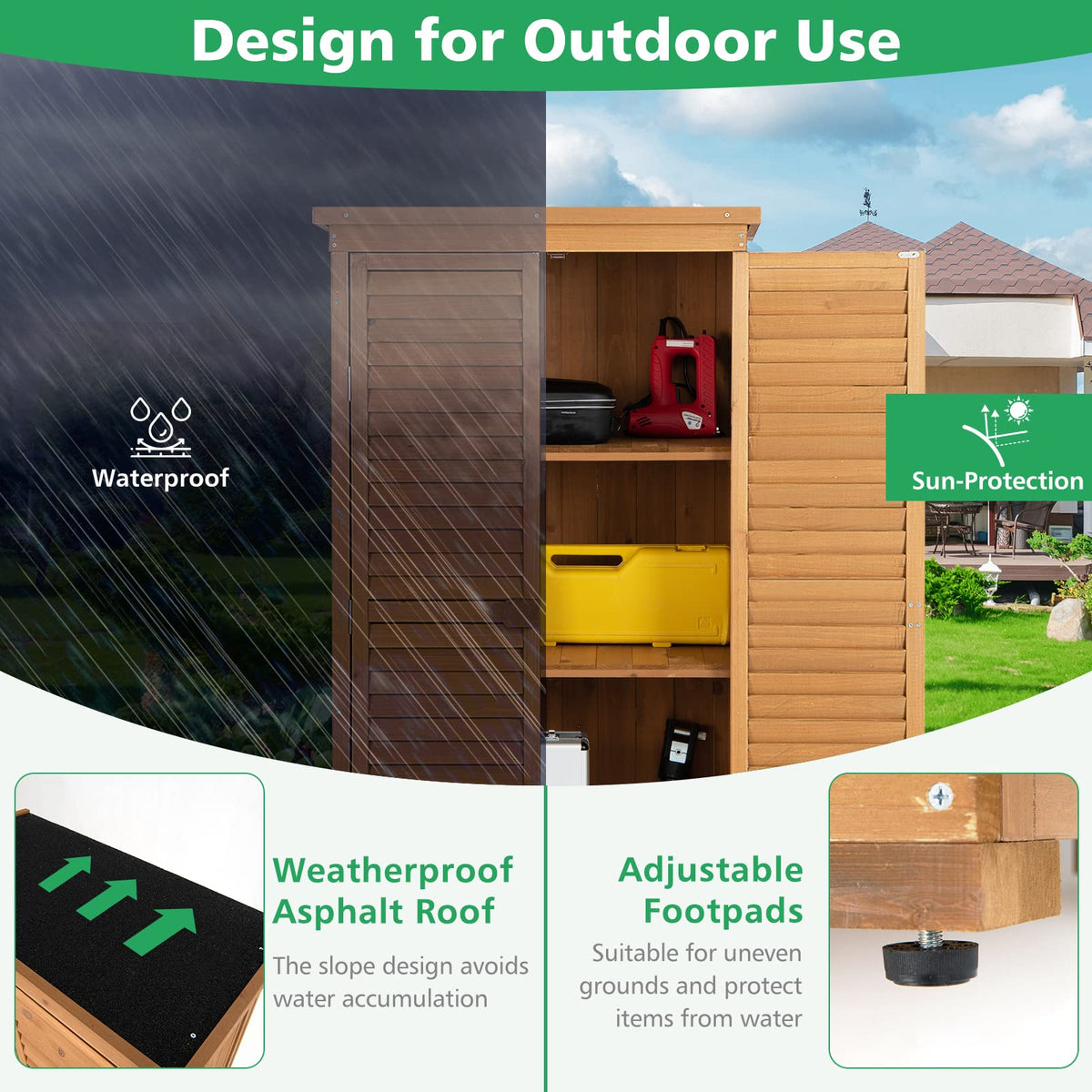 1.6M Outdoor Wooden Storage Shed Solid Wood Garden Tool Cabinet