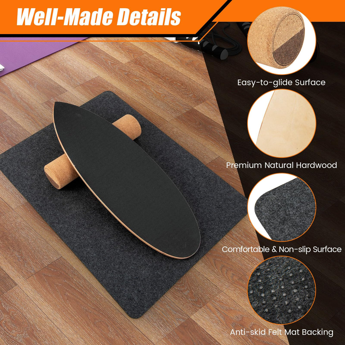 Balance Board Trainer Wobble Board w/Roller & Blanket for Skateboard