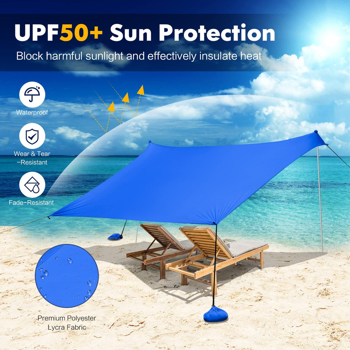 2-Size Beach Sunshade Canopy with Sandbags & Carry Bag for Beach, Trip