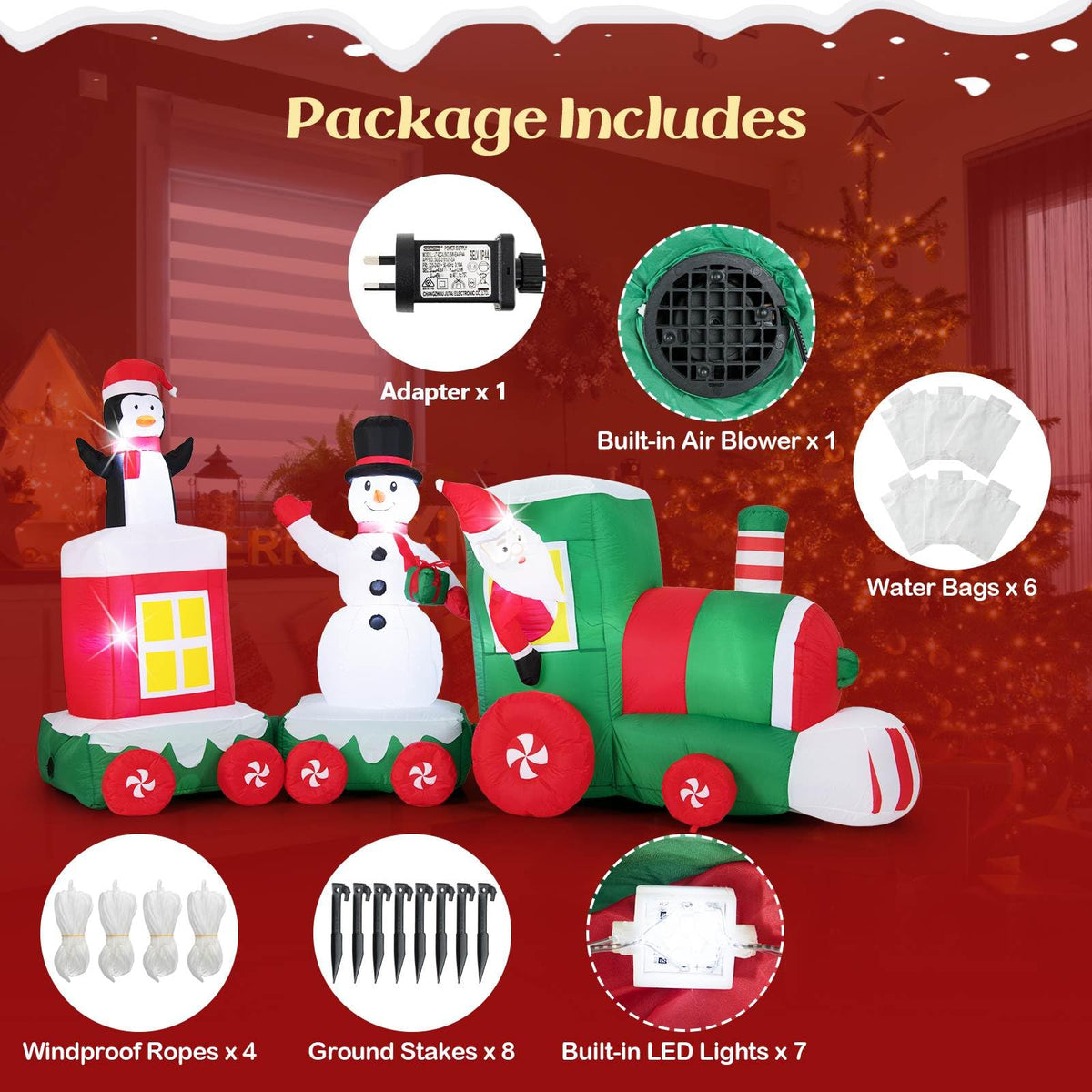 3.5m Christmas Inflatables Train with Snowman and Gift Box